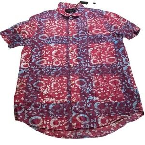 Rolla's Mens Short Sleeve Batik Print Button Down Shirt Burgundy Blue Medium NWT